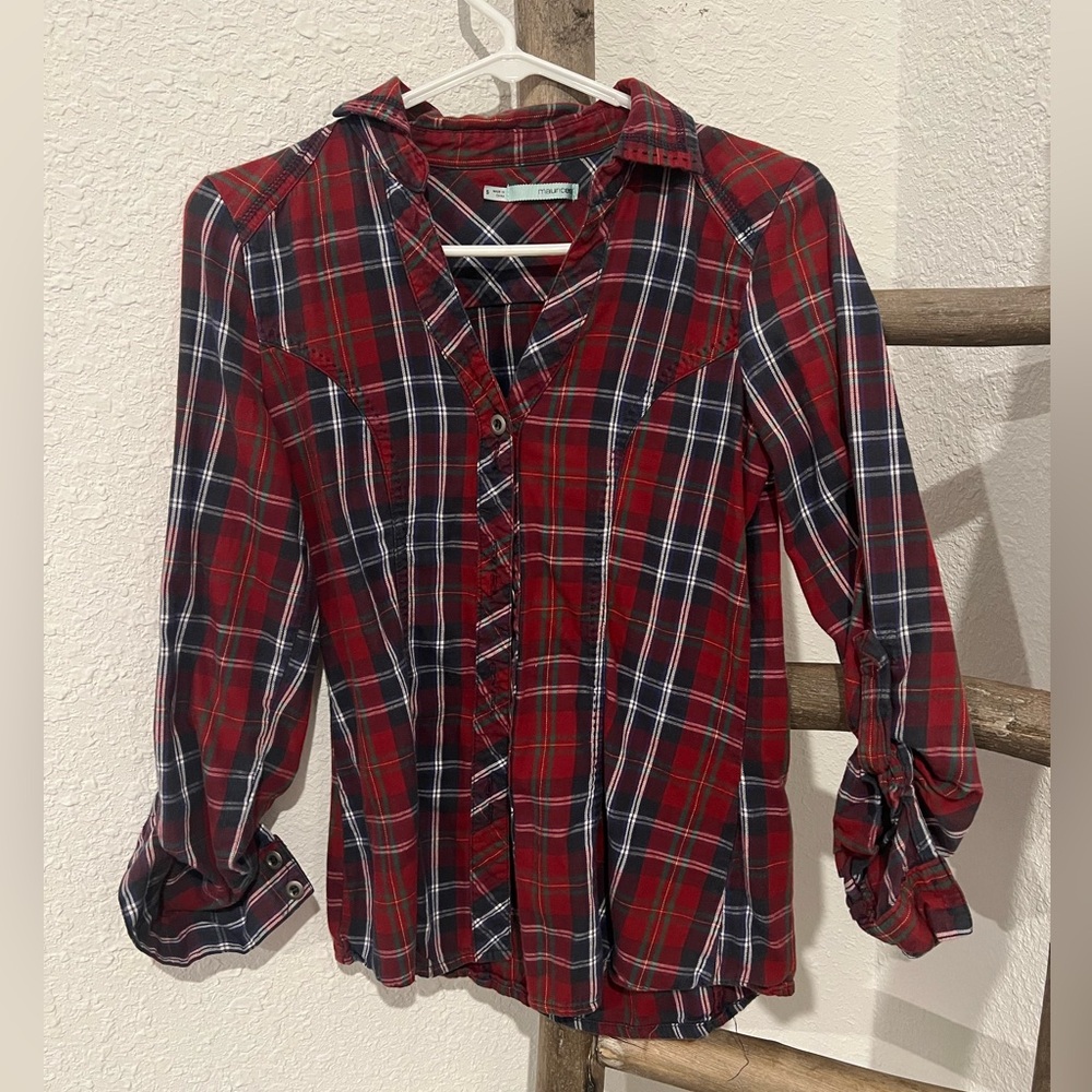 Maurices Red Plaid Button Down Shirt